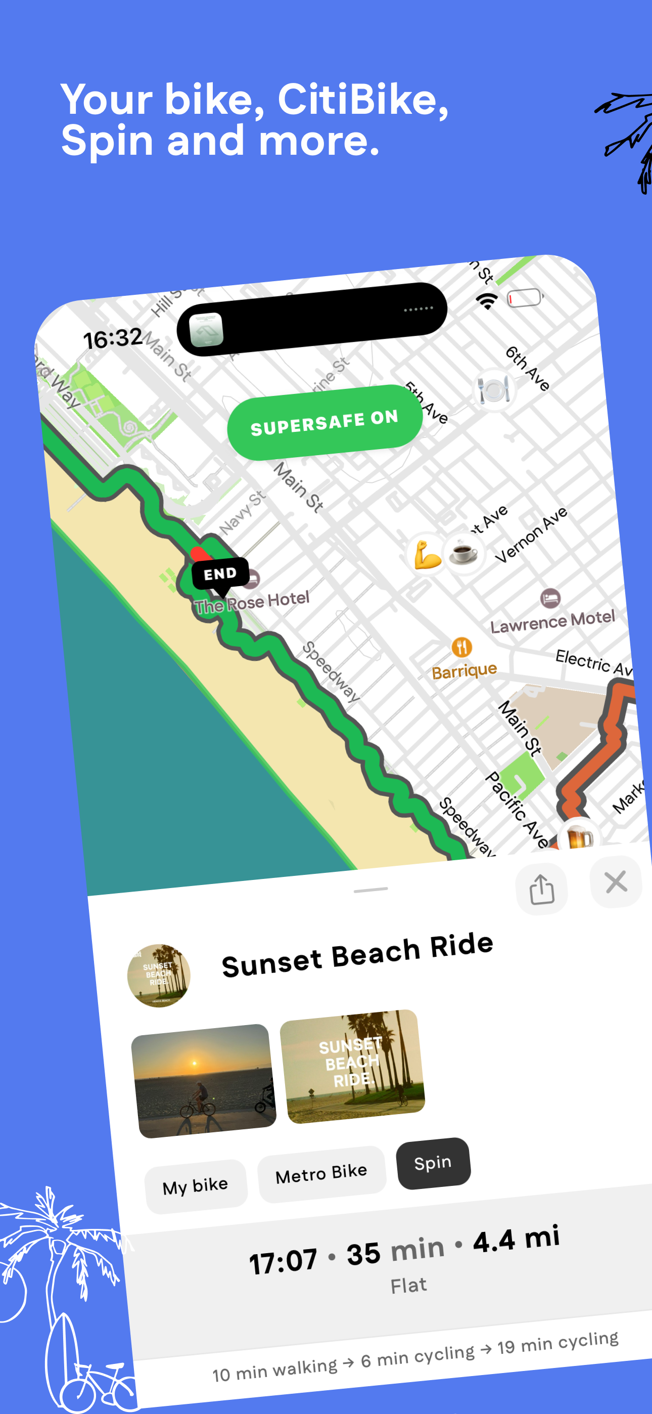 Multi-modal route combining cycling and bike-share