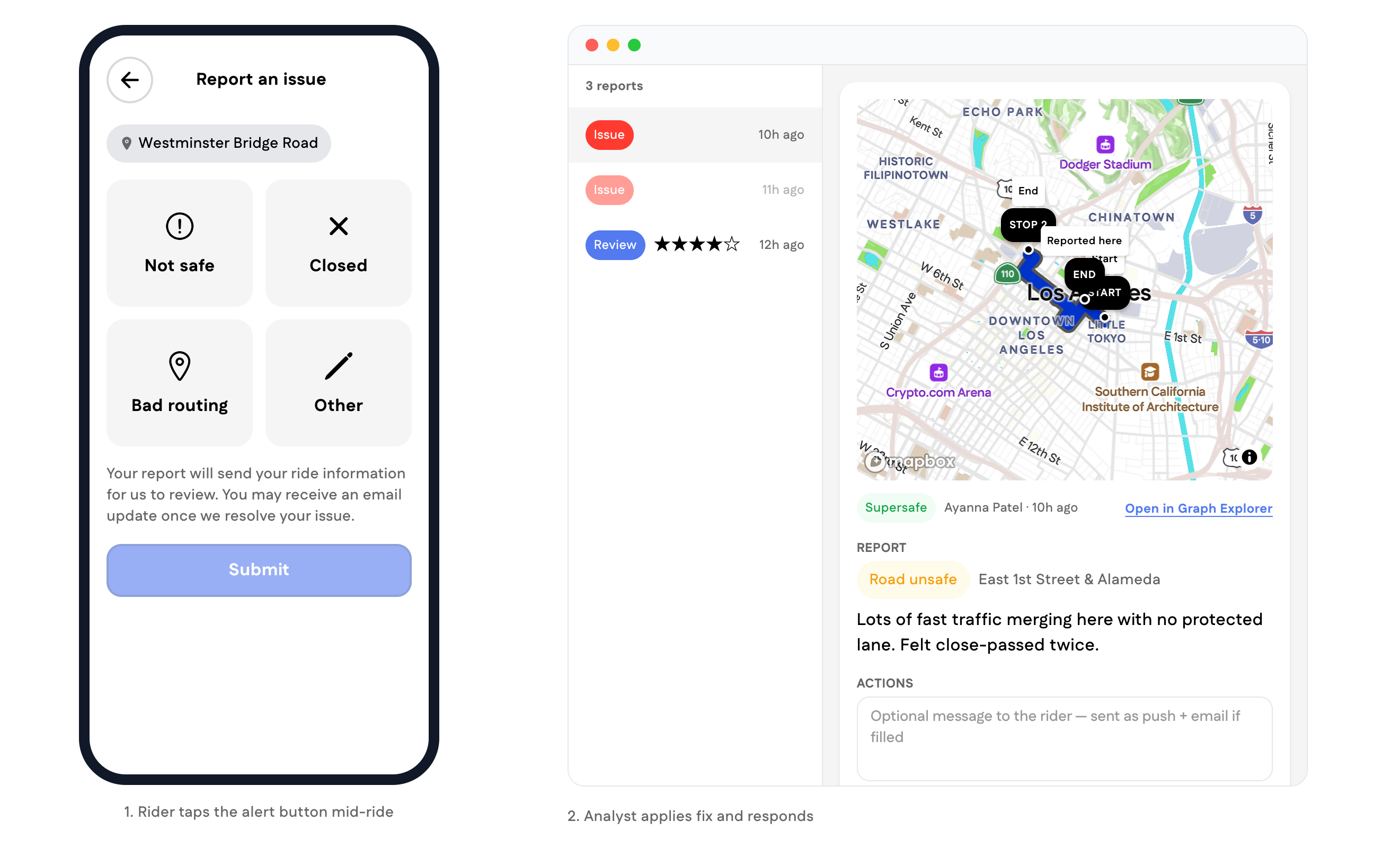 Reporting a route issue from inside the Cyclemate app